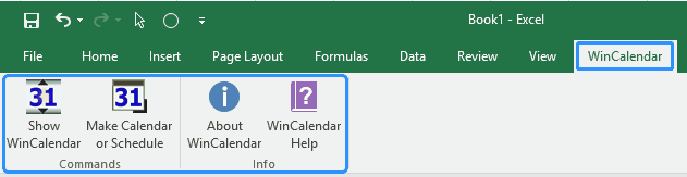 WinCalendar-Excel-Ribbon-Menu