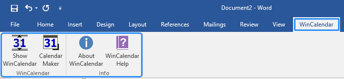 WinCalendar-Word-Ribbon-menu